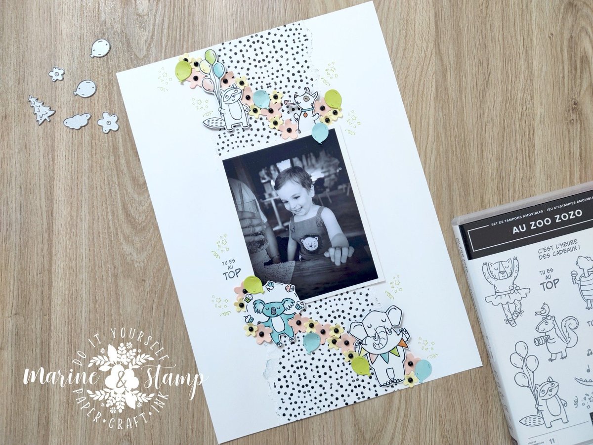 Page de scrapbooking "Tu es au top" - Collection Les Zozos du zoo